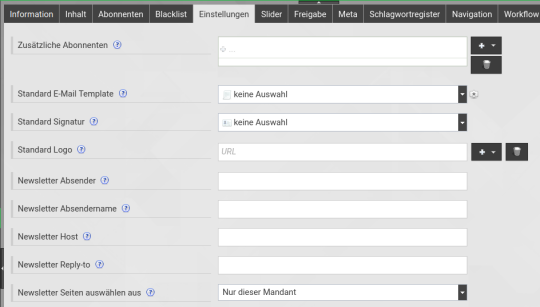 Screenshot of newsletter settings