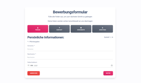 Screenshot Bewerberformular Bewerberunterlagen online hochladen